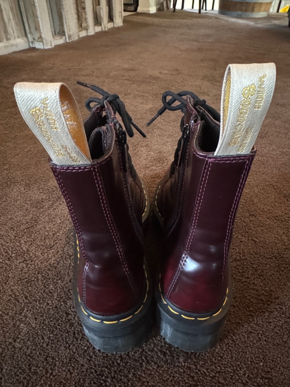 Dr. Martens Burgundy Leather Platform Lace-Up Boots - Picture 2 of 7